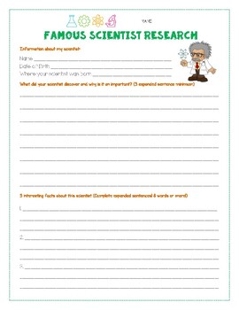 Famous Scientist Research Biography Worksheet by Educating with ALOHA