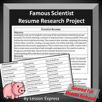 Preview of Science Sub Plans: Scientist Resume Research Project