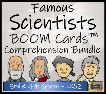 Preview of Famous Scientists BOOM Cards™ Comprehension Activity Bundle | 3rd & 4th Grade