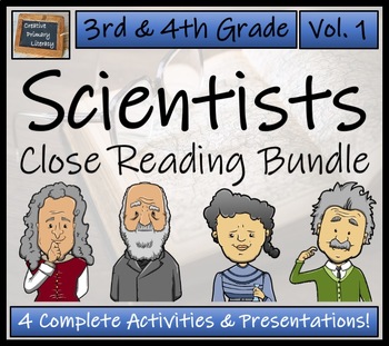 Preview of Famous Scientists Close Reading Activity Bundle 3rd Grade & 4th Grade