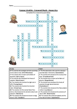 Famous Scientists Crossword Puzzle Worksheet Activity (Printable)