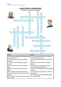 Preview of Famous Scientists - Crossword Puzzle Worksheet Activity (Printable)