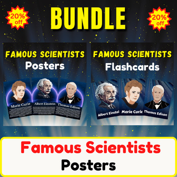 Preview of Famous Scientists Flachcards. Bundle With Fun Facts. Bulletin Board Poster