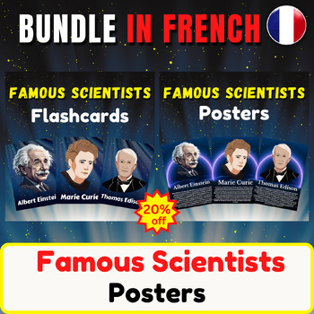 Preview of Famous Scientists Flachcards in French. Bundle Fun Facts. Bulletin Board Poster