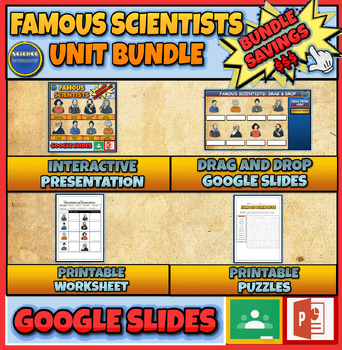 Preview of Famous Scientists Unit Bundle: Presentation|Drag & Drop|Puzzles|Worksheets