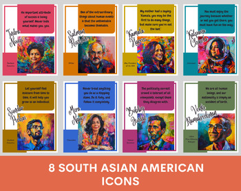 Preview of Famous South Asian American Icons (Set of 8 posters), Iconic Indian Americans