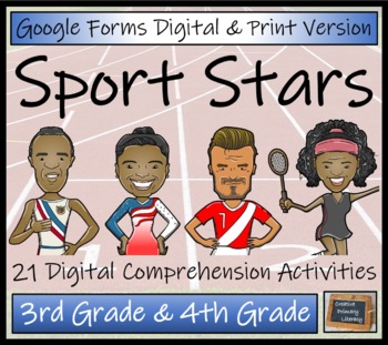 Preview of Sport Stars Close Reading Activity Mega Bundle Digital & Print | 3rd & 4th Grade