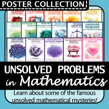 Preview of Famous Unsolved Math Problems Poster Set | Math Class Decor Bulletin Board Idea!