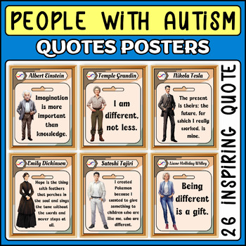 Preview of Famous People With Autism Quotes Posters, Autism Acceptance Month Bulletin Board