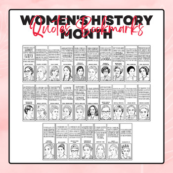 Preview of Famous Women's History Month Figures Coloring Quotes - Printable Bookmarks