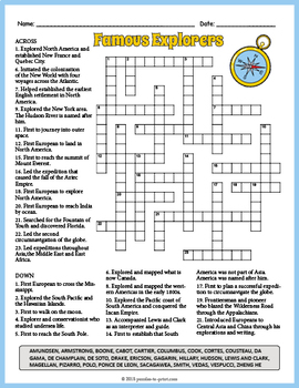 Famous World Explorers Crossword Puzzle Worksheet by Puzzles to Print