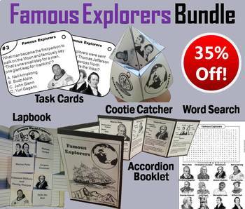 Preview of Famous World Explorers Task Cards & Activities (Lewis & Clark, Neil Armstrong)