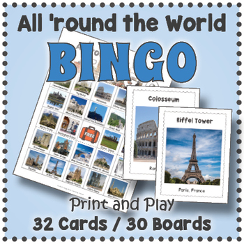 Preview of Famous World Landmarks BINGO & Printable Geography Memory Game