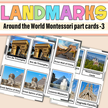 Preview of Famous World Landmarks and Around the World Montessori 3-part cards