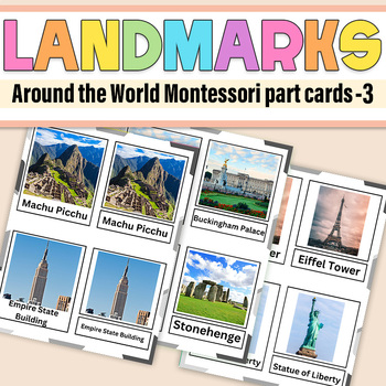 Preview of Famous World Landmarks and Around the World Montessori 3-part cards