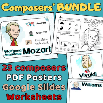 Preview of Famous composers' BUNDLE: Posters, Slides & appreciation / listening Worksheets