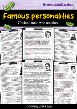 Preview of Famous personalities - 70 cloze texts with solution (English)