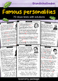 Famous personalities - 70 cloze texts with solution (English)