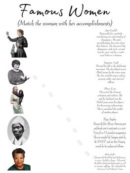 Preview of Famous women matching printable worksheet