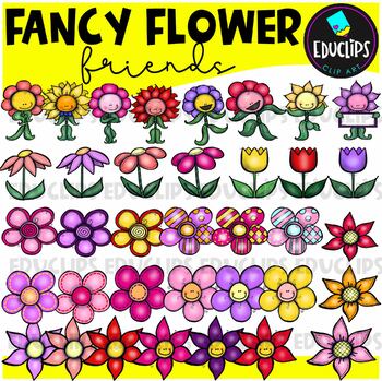 Preview of Fancy Flower Friends Clip Art Set {Educlips Clipart}