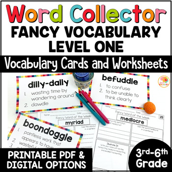 Preview of Vocabulary Activities: Word Collector Vocabulary Cards and Worksheets 3rd-6th Gr