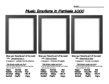 Preview of Fantasia 2000 Music Listening Activity Worksheet