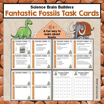 Preview of Fossils Task Cards - 28 Fossil Question Cards That Match State Assessments