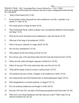 Preview of Fantastic Fungi - Movie Guide - Mushrooms Documentary Worksheet