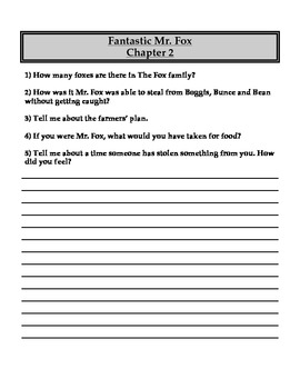 Fantastic Mr Fox Chapter And Comprehension Questions By Taylor Hubbard