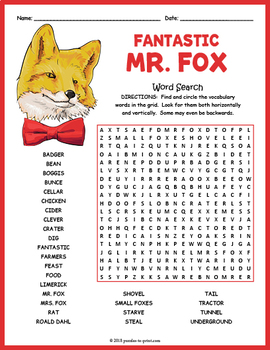 Fantastic Mr. Fox Word Search Worksheet by Puzzles to Print | TpT