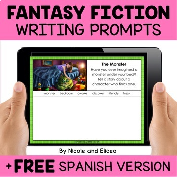 Preview of Digital Fantasy Writing Prompts for Google Classroom + FREE Spanish