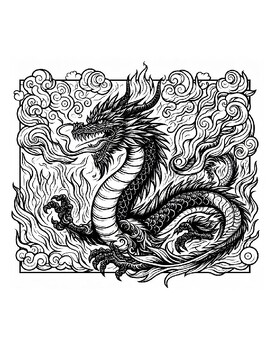 Preview of 20 Fantasy Fire Dragon Coloring pages Adult magical mythical legendary creatures