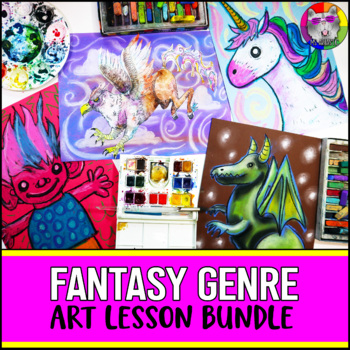 Preview of Fantasy Art Lessons, Mythical Creature Art Project Activity Bundle