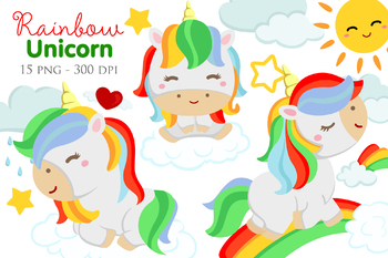 Fantasy Rainbow Unicorn Horse Sunny - Cute Cartoon Vector Clipart  Illustration
