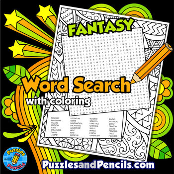 Preview of Fantasy Word Search Puzzle Activity with Coloring | Literature Wordsearch