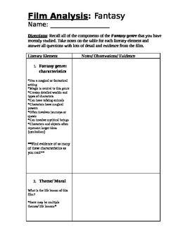 Preview of Fantasy film analysis graphic organizer