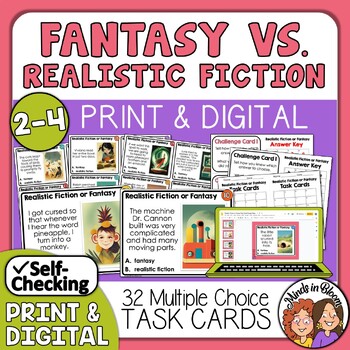 Preview of Fantasy vs. Realistic Fiction Task Cards - Determining Genre within a Text