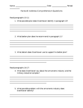 Preview of Farewell Address Follow Along Comprehension Worksheet