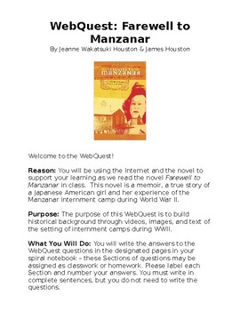 Preview of Farewell to Manzanar WebQuest