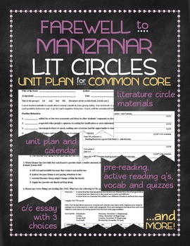 Preview of Farewell to Manzanar nonfiction novel study with lit circles for Common Core