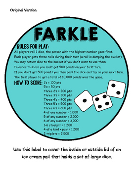 Preview of Farkle Math Center Game