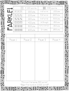 printable farkle score sheet with rules