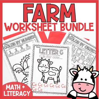 Preview of Farm Activities for Preschool & Kindergarten Coloring Math + Literacy Worksheets