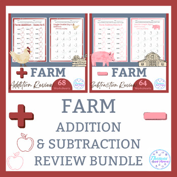 Preview of Farm Addition & Subtraction Review Worksheets Bundle
