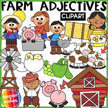 Preview of Farm Adjectives Clipart - Grammar Clipart - Farm Images