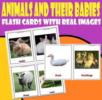 Preview of Farm Adult Animals and their babies - Flash cards, Task cards with Real Images