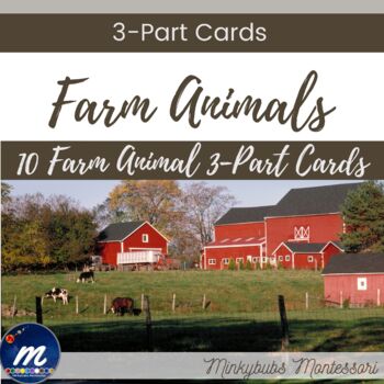 Preview of Farm Animal 3 Part Cards Montessori Matching Task Memory Vocabulary