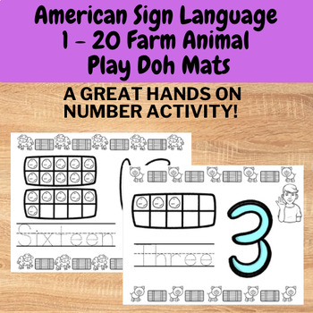 Preview of Farm Animal ASL 1 - 20 PlayDough Mat - Number Practice pages