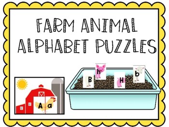Preview of Farm Animal Alphabet Puzzle | Farm Sensory Bin Cards | Uppercase Lowercase Match