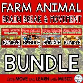 Preview of Farm Animal Movement Activity Bundle: Freeze, Scarf, Exercise, Movement Cards
